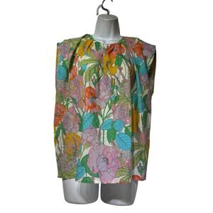 Momoni pastel Floral Print crinkle Dolman sleeve button Blouse Size IT 40